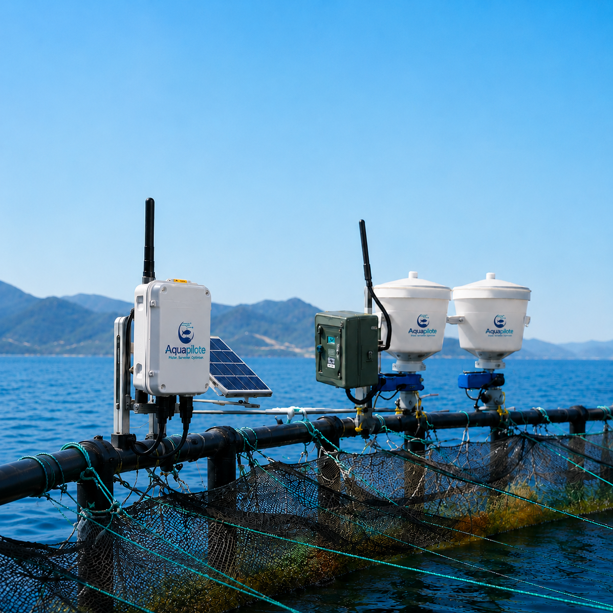 Capteurs IoT AquaPilote installés sur une cage flottante en aquaculture