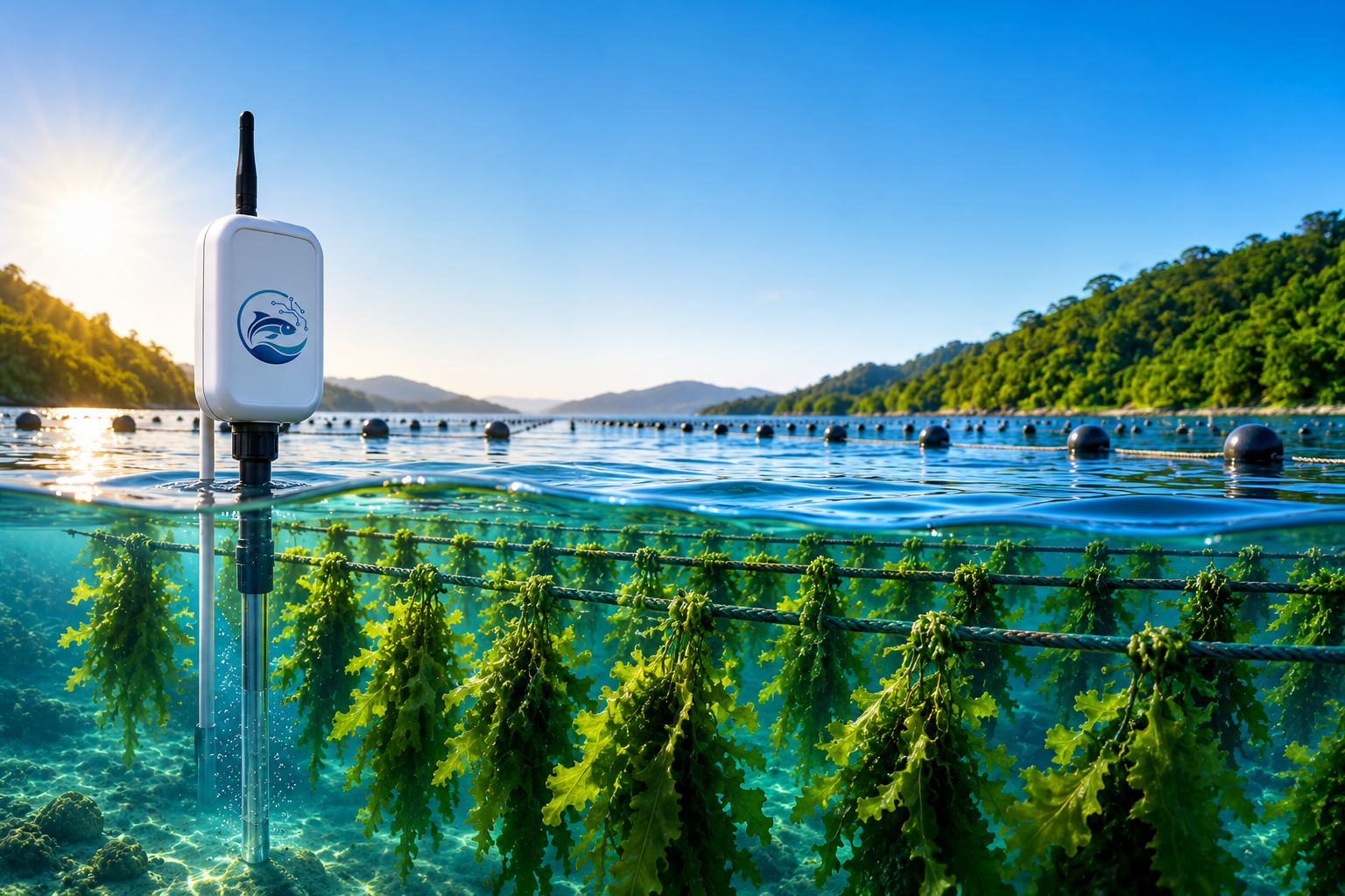 Capteur IoT AquaPilote dans une ferme d'algoculture connectée