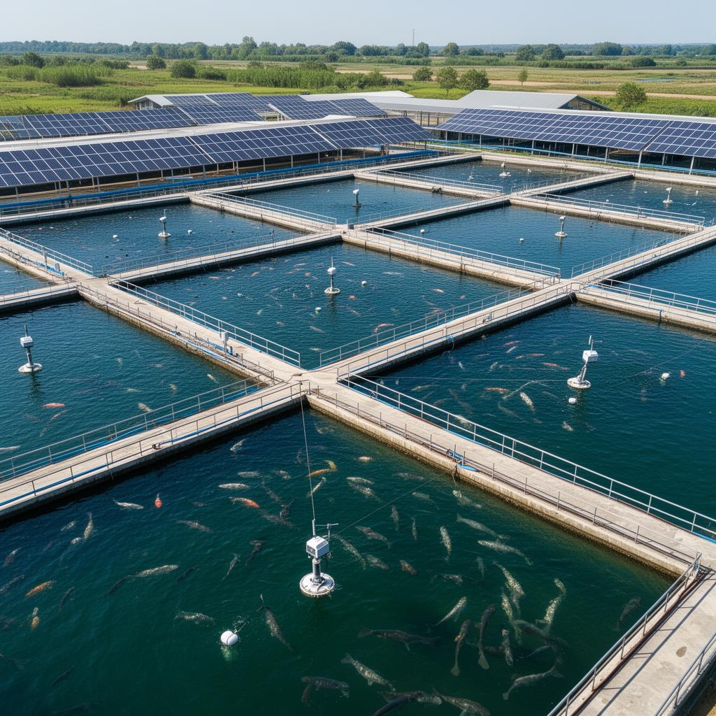 Ferme aquacole industrielle équipée de capteurs AquaPilote